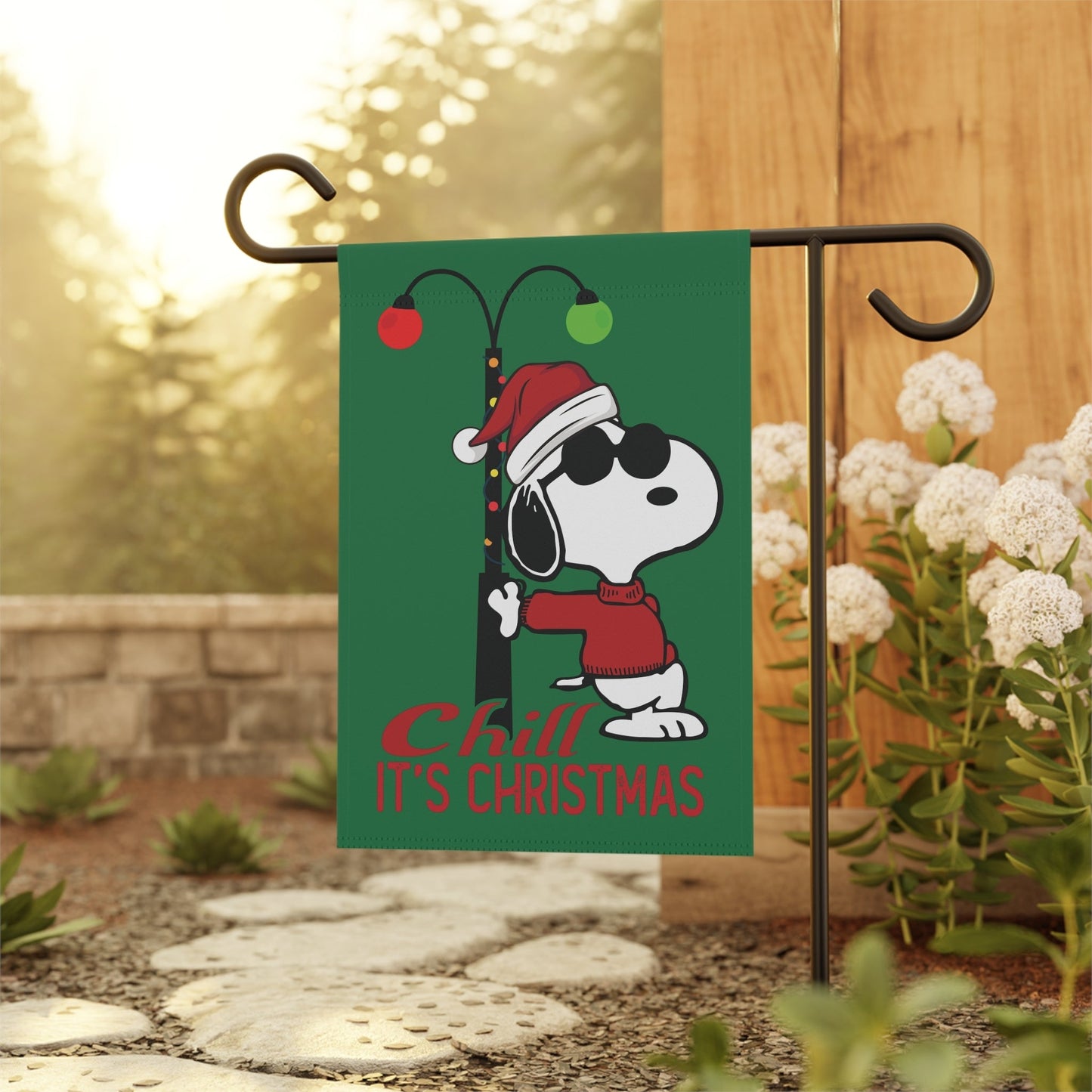 Festive Christmas Snoopy Joe Cool Garden Flag, Outdoor Holiday Decoration, Peanuts Character Flag, Joe Cool Snoopy