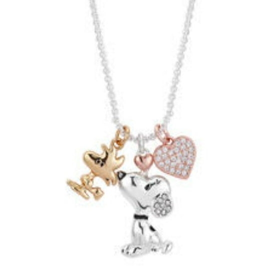 Snoopy Woodstock Crystal Heart Necklace